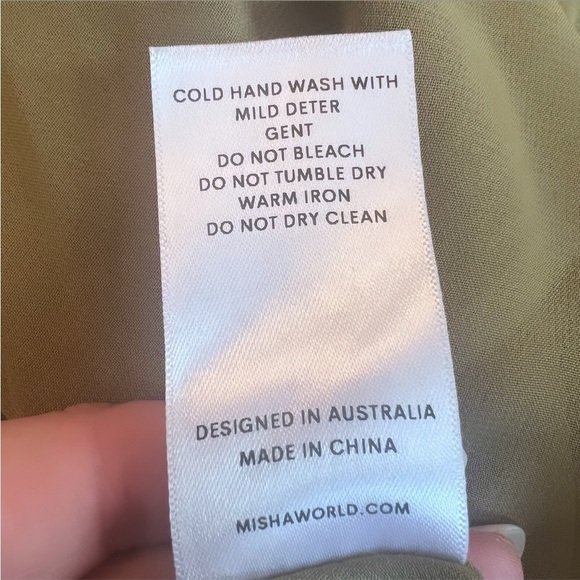 MISHA COLLECTION Robbia Satin High Neck Draped Midi Dress In Dusty Olive Size 4 - Picture 16 of 16